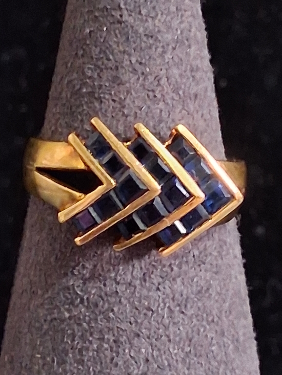 14k Jewelry - Vintage 14K Gold Sapphire Chevron Waterfall Cocktail Ring 14kt Statement Sz 6.5